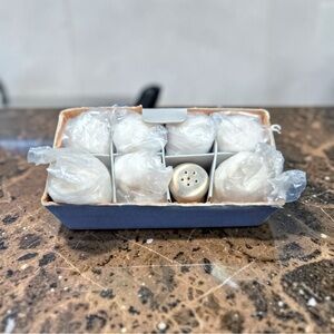 New in Box Pottery Barn Individual Salt & Pepper Shakers Set of 8 Silver Plated